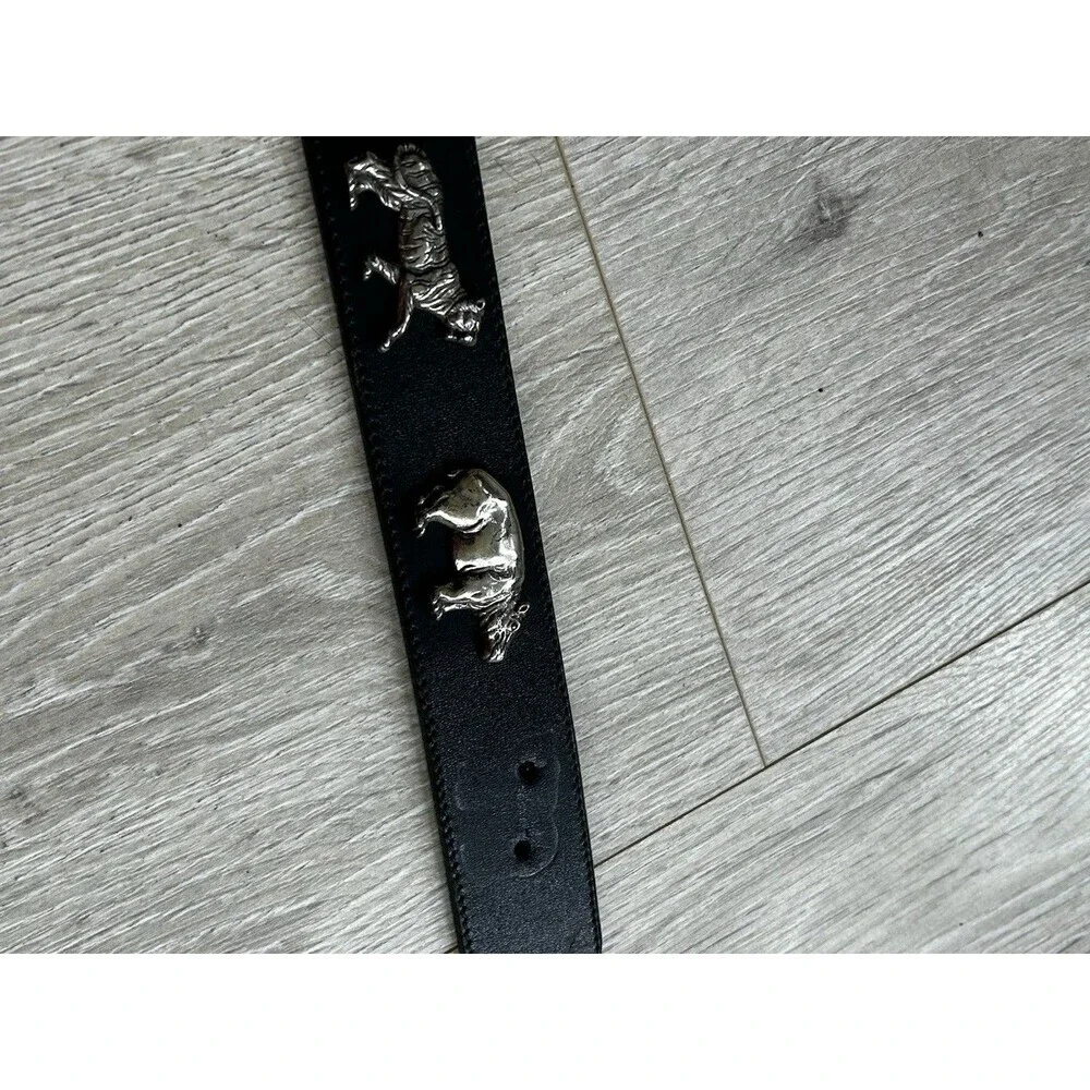 Honest Black Leather Concho Belt 28 Animals Elephant Turtle Whale Solid Brass